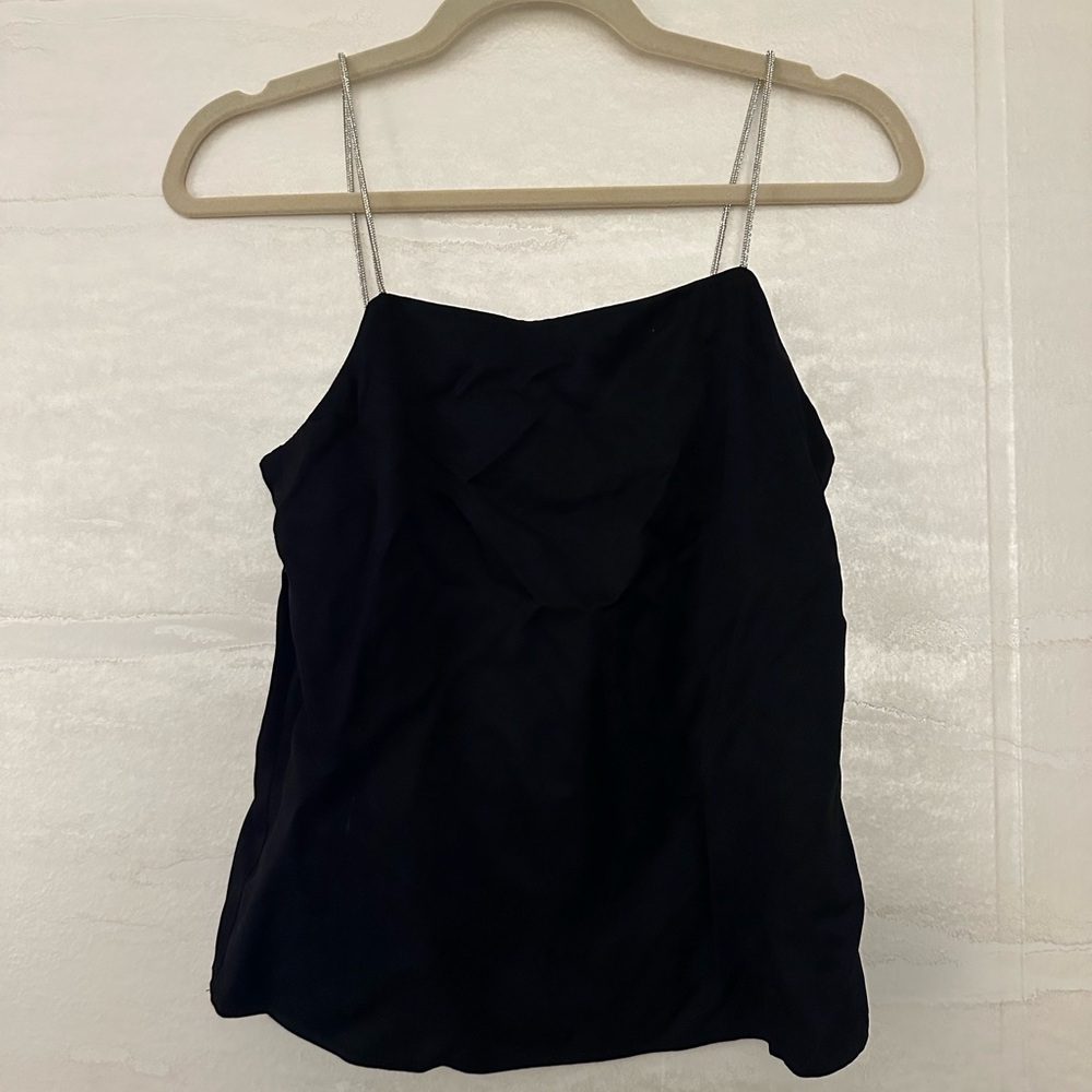 H&M Black Silk Camisole Tank Top with Silver Bedazzled Straps Women’s XS